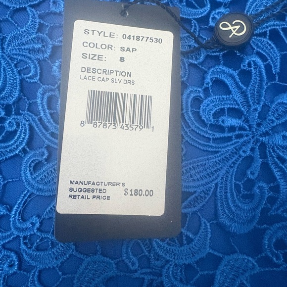 Adrianna Papell Lace Cap Sleeve Dress Blue Size 8 - Elegant Party Dress - Picture 4 of 8
